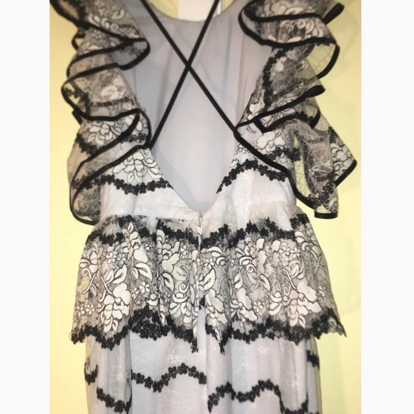 ASOS DESIGN Light Blue Premium Lace Midi Dress w/ Peplum Frill Hem Sz. 2 - Picture 6 of 11